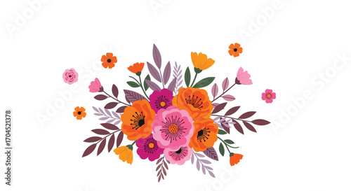 Vibrant Floral Arrangement, Colorful Flowers, Digital Illustration, Nature Inspired, Artistic Design, Bright Background, Creative Concept