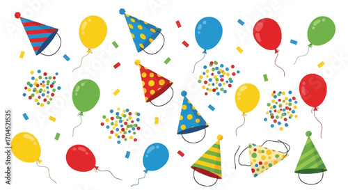 Party Hats, Balloons, and Confetti for Fun Events in Festive Environments