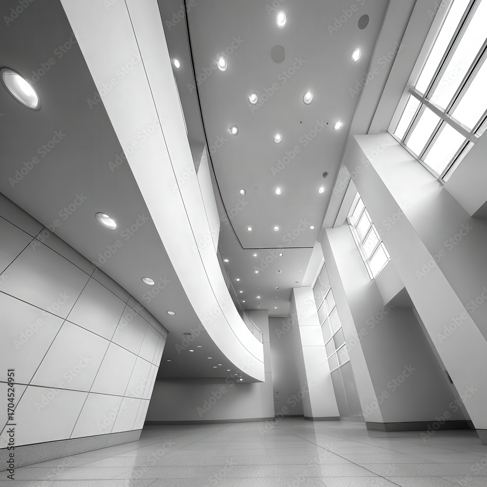 Fototapeta premium Modern Interior Architecture with Curved Walls and Angled Windows