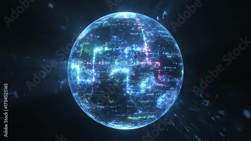 Data science sphere showing complex equations perfect as a futuristic tech background or illustrating global data analysis and neural networks.