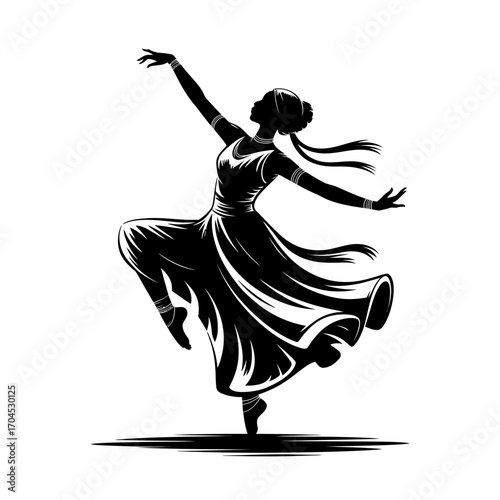 Graceful traditional dancer silhouette in flowing dress performing