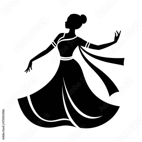 Elegant classical dancer silhouette in traditional flowing dress