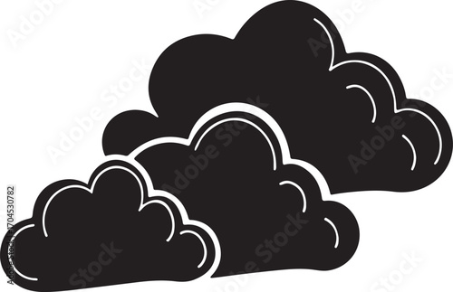 Black stylized clouds with white outlines on white background