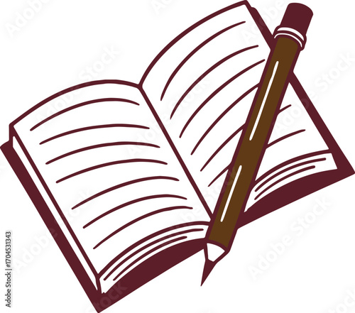 Open Book and Brown Pencil writing education