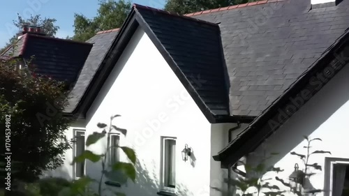 Exterior view of a house with dark roof