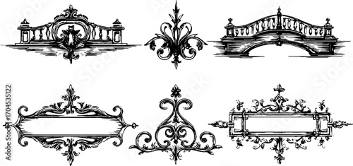 Decorative art deco engravings set for elegant design and retro styling