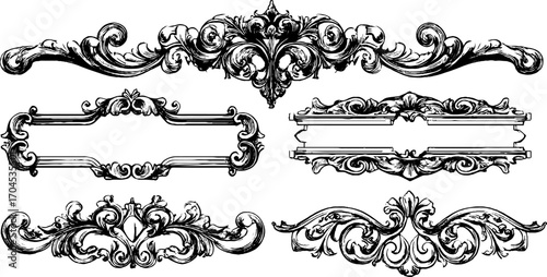 Decorative set of engraved chinese cloud curls for retro design and decor