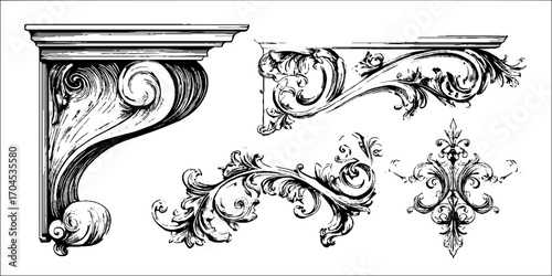 Decorative curved marble stair elements in engraving style for interior design inspiration