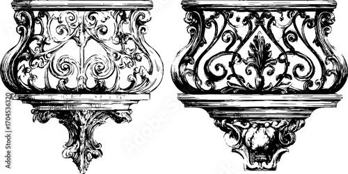 Intricate mughal palace balcony design in engraving style for decorative use