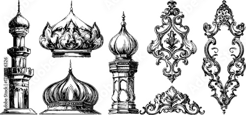Ornate mughal palace dome and decorative elements design for architectural inspiration