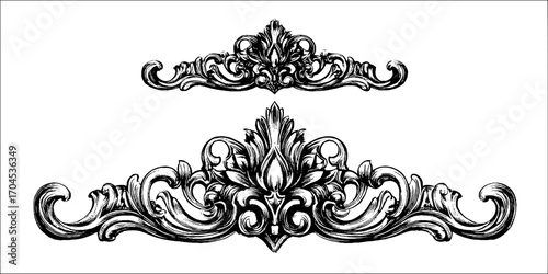 Ornate mughal palace decorative set in engraving style for design