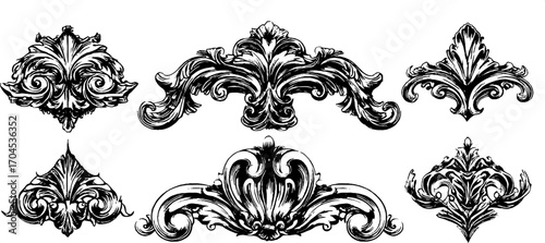 Intricate mughal palace decorative set: elegant engraving style design elements for creative projects