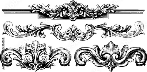 Ornate roman eagles and decorative reliefs in engraving style for design
