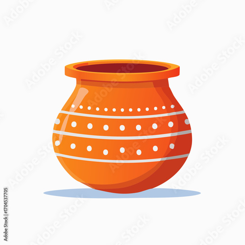 Orange Clay Pot With White Dots on White Background