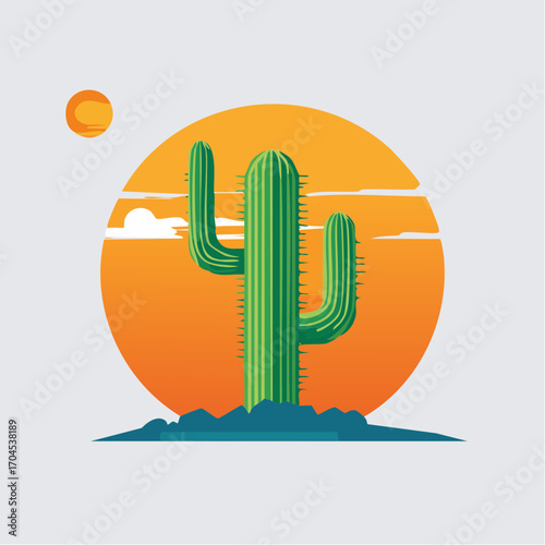 Pixel Art Cactus at Sunset