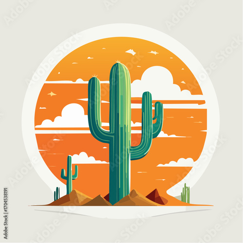 Pixel Art Cactus in Desert Sunset Scenery