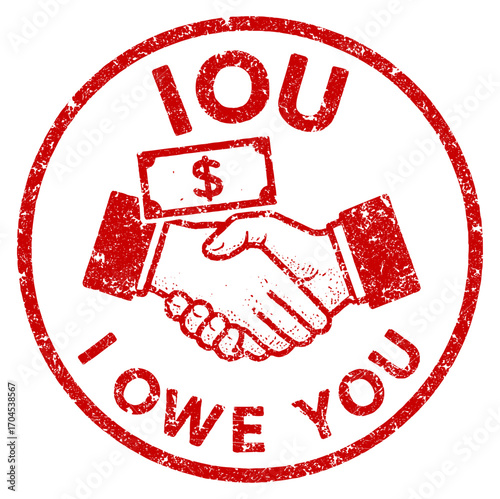 Rubber stamp design with IOU message in vintage style for debts