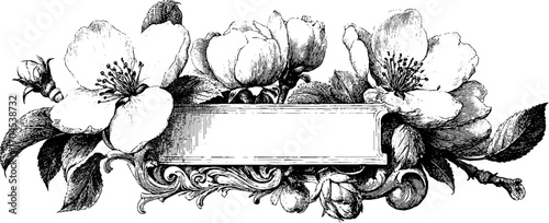 Ornamental vintage floral frame with blossoms for decoration and design