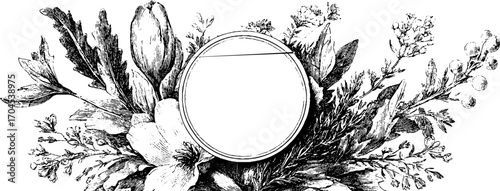Ornamental vintage floral frame with circular banner for decorative design