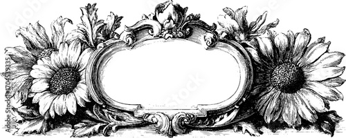 Ornamental vintage frame with floral design for elegant wedding invitations