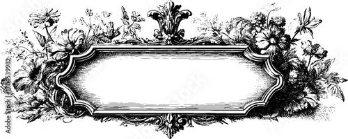 Ornamental vintage frame with floral elements for decorative banner design