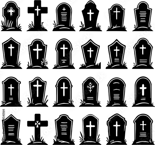 vector illustration set of tombstones, isolated on white