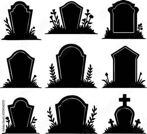 vector illustration set of tombstones, isolated on white