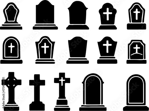 vector illustration set of tombstones, isolated on white