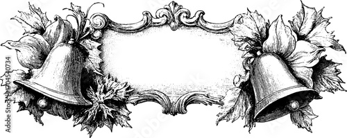 Ornamental vintage frame with bells and leaves for decorative banner design