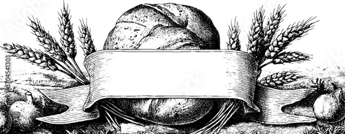 Vintage bread banner with loaf and wheat - design for labels and packaging