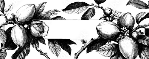 Vintage cocoa pods banner design for label or poster with hand-drawn frame