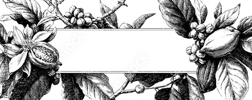 Vintage cocoa pods frame banner design for cards and posters