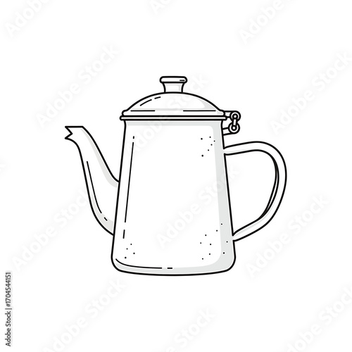 Simple line drawing of a vintage-style metal coffee pot.