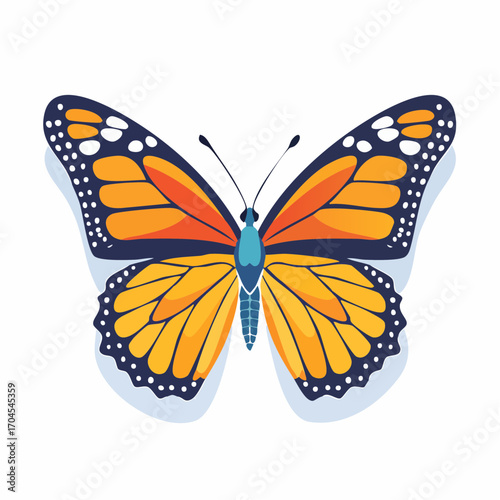 Monarch Butterfly With Open Wings On White Background