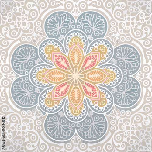 Orange And Pink Floral Mandala Pattern On White Background