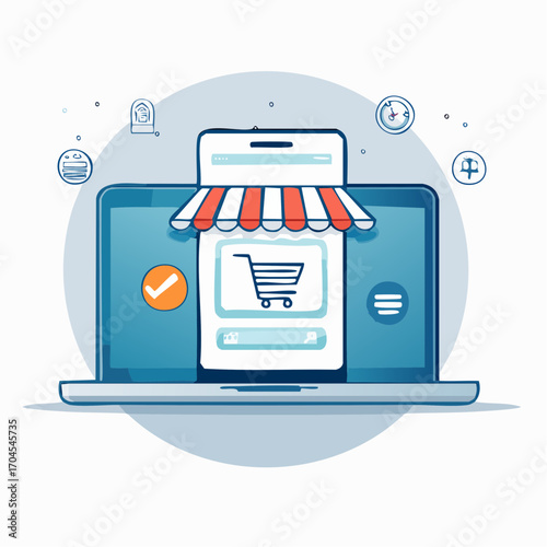 Online Shopping With Mobile Phone And Laptop
