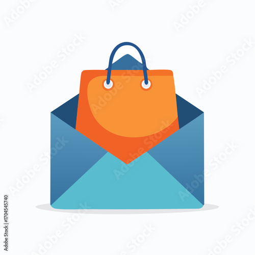 Orange Shopping Bag Inside Blue Envelope