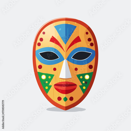 Colorful African Tribal Mask on White Background