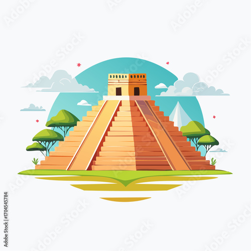 Pixel Art Illustration of Chichen Itza Mayan Pyramid