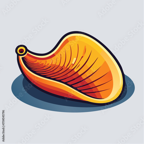 Pixel Art Illustration of an Orange Conch Shell on Blue Background