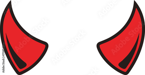 A pair of pixel art devil horns, rendered in red against a white background. 