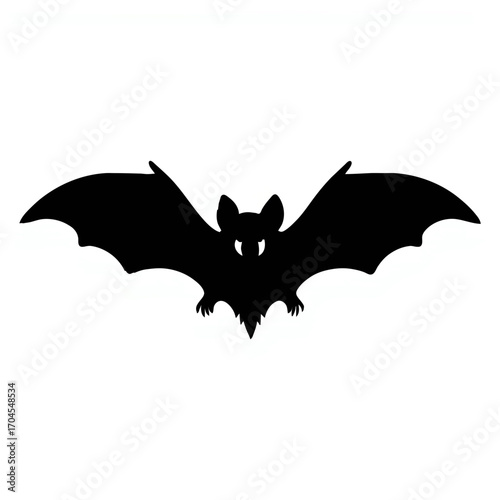 Bat Silhouette Flying on White Background


