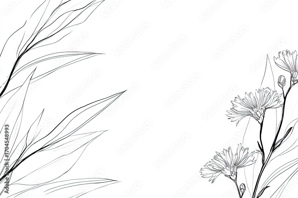 Naklejka premium Delicate floral and leaf design in black and white.