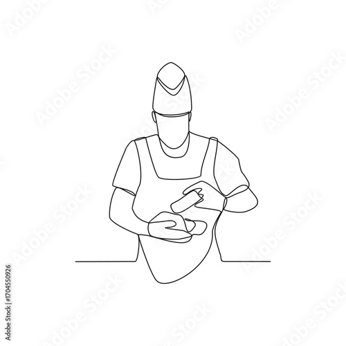 One continuous line drawing of people are eating hotdogs in the food court area vector illustration.  Food street illustration in linear style vector concept. Great design for food business campaign.