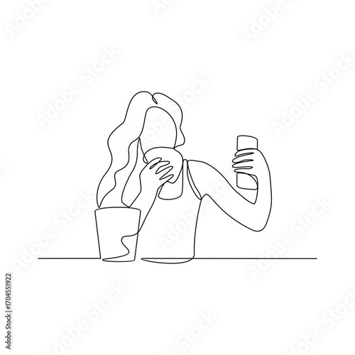 One continuous line drawing of people are eating cakes in the food court area vector illustration.  Food street illustration in linear style vector concept. Great design for food business campaign.