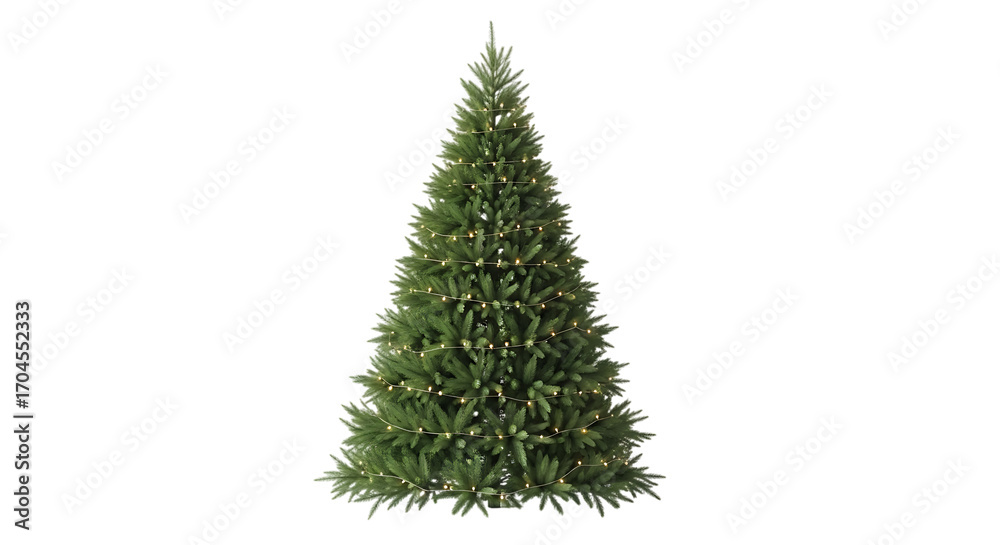 Fototapeta premium Decorated Christmas tree with fairy lights on black background