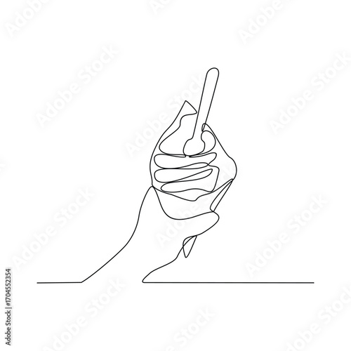 One continuous line drawing of people are eating cakes in the food court area vector illustration.  Food street illustration in linear style vector concept. Great design for food business campaign.