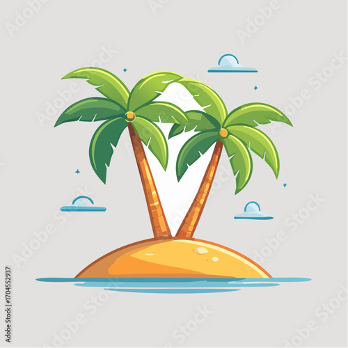 Pixel Art Tropical Island With Two Palm Trees And Blue Sky