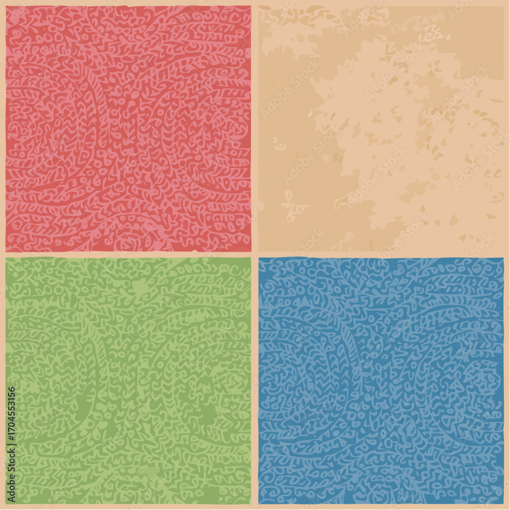 Fototapeta premium Four Square Textured Backgrounds In Red Beige Green And Blue