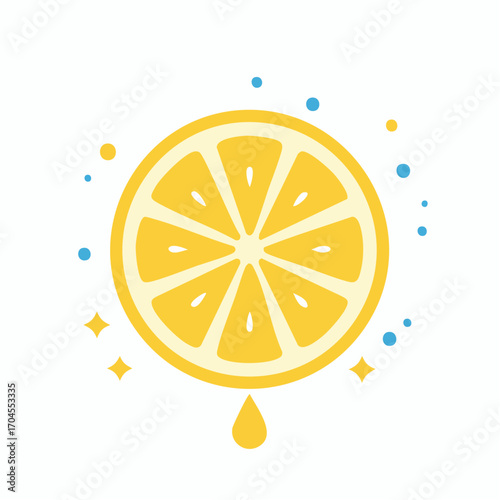 Yellow Lemon Slice with Blue and Yellow Speckles and Drip